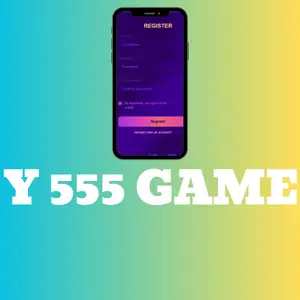 Y 555 Game App Official logo with light green color in background with text and a mobile screen having app login pade,